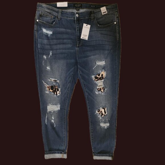 JUDY BLUE Jeans 3XL Women's PLUS Skinny Midrise Distressed Stretch Leopard Print - Picture 3 of 9